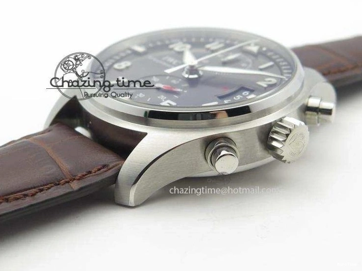 MIROTIME 0204 Cozy Pilot Chrono SS IW387802 V6F 1:1 Best Edition On Brown Leather Strap A 7323